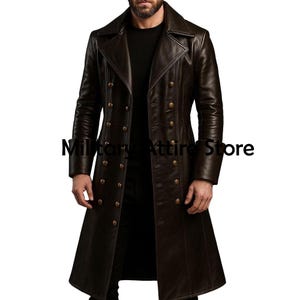 Men&#39;s Georgian Pirate Coat: Dark Brown Leather Steampunk Jacket
