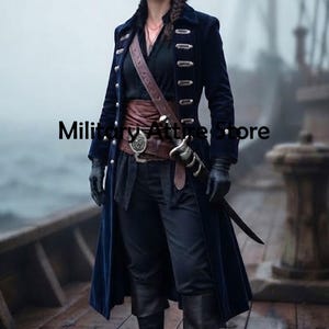 Women’s Pirate Captain Coat, Navy Blue Wool Historical Jacket, Gothic Steampunk Coat, LARP Cosplay
