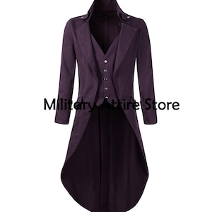 Men&#39;s Purple Cotton Steampunk Tailcoat: Gothic Victorian Regency Jacket