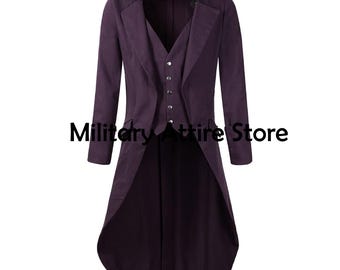 Frac steampunk, frac regency, giacca gotica in cotone viola, cappotto alla moda