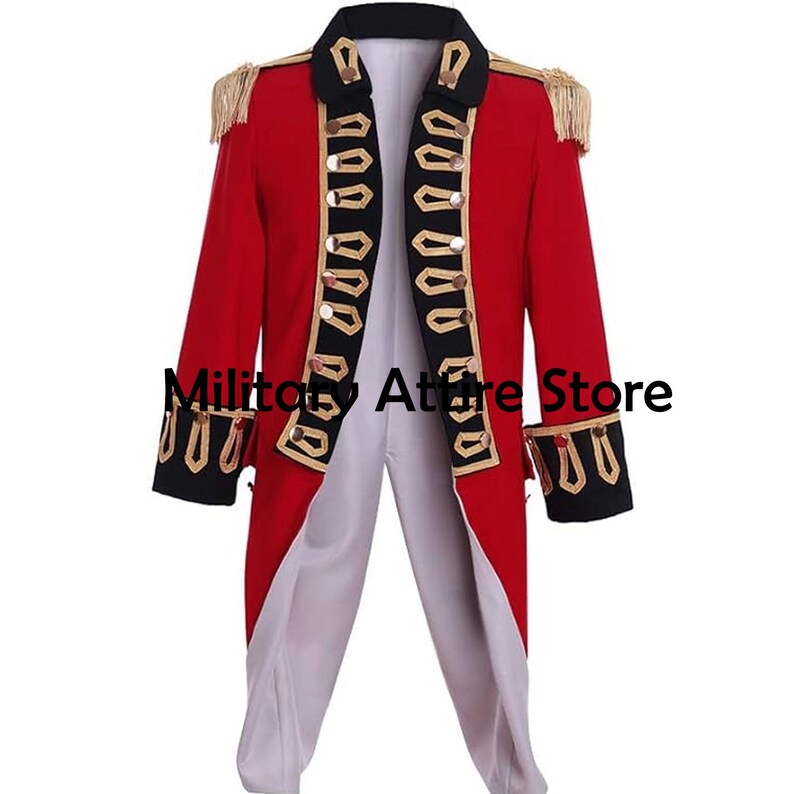 Men's Colonial Military Uniform Tailcoat Costume Coat, Red Wool Military Frock Coat, Colonial Regency Uniform, Medieval Victorian Coat, British Officer coat, British Uniform Coat, British Royal coat, Ceremonial coat, British outfit, Regency coat, British war coat, Napoleonic coat, Historical coat, Colonial Military coat, Tailcoat Costume, Medieval Victorian Front Side View
