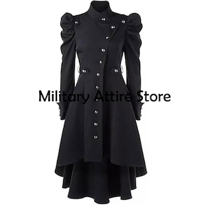 Women Gothic Long Coat, Gothic Black Coat, Steampunk Military Goth Coat, Gothic Trench Coat, Halloween Tailcoat Victorian Goth Wool Coat