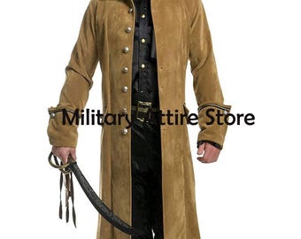 Buccaneer Pirate Costume Coat, Khaki Velvet Pirate Jacket, Gothic coat, Theatrical Cosplay