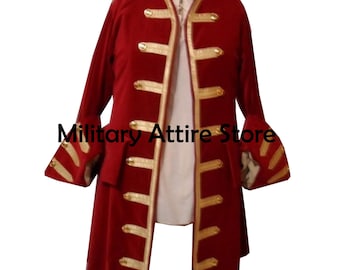Captain Morgan Costume, Velvet Medieval Jacket, Maroon Pirate Frock Coat