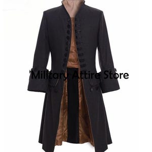 Men's Handmade Black Wool Regency Frock Coat: Military Victorian Style