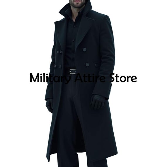 Medieval Steampunk Style Overcoat, Black Wool Trench Coat, Military Frock Coat, Men Fashion Jacket