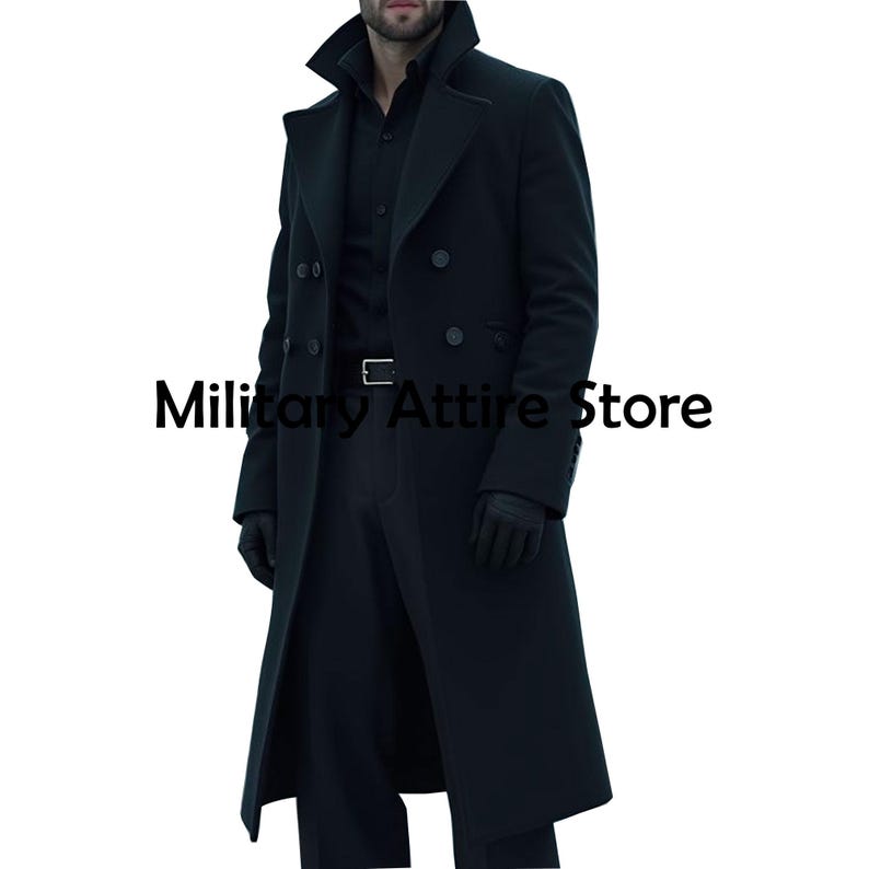 Men Black Wool Trench Coat Medieval Steampunk Style Overcoat, Military Frock Coat Victorian Steampunk Long Overcoat, Gothic Trench Coat, Medieval Steampunk Style Overcoat, Regency Coat, Medieval Frock Coat, Gentleman's Frock Coat, Men Fashion Jacket, Historical Frock Coat Medieval Steampunk Style Overcoat