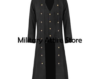 Steampunk Trench Coat: Victorian Woolen Long Outfit, Black Wool Gothic Jacket