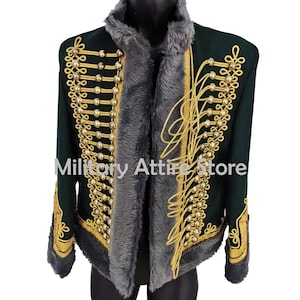 Dark Green Wool Hussar Jacket: 18th Century Napoleonic Military Tunic