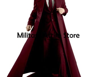 Abrigo victoriano de estilo Regencia, chaqueta de lana granate, elegante gabardina larga, abrigo de estilo moderno.