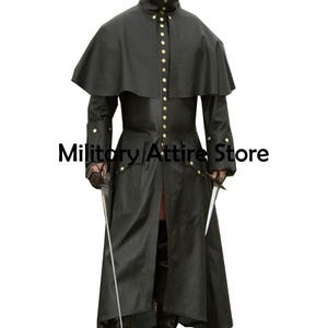 Highwayman Leather Coat, Black Long Trench Coat, Historical  Costume Jacket