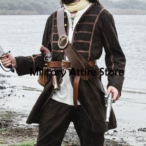 Men&#39;s Brown Wool Pirate Edward Coat: Medieval Fashion Frock Coat