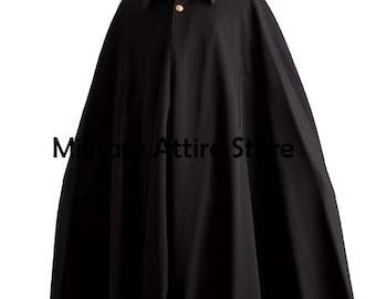 Victorian Gothic Black Wool Coat, Fashion Style Inverness Cape, Steampunk Cloak Long Overcoat