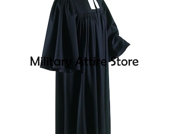 Geneva Gown Clergy Robe, Black Wool Robe, Pastor Cassock, Church habit, Christian Long