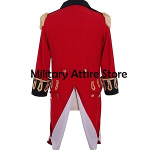 Men's Colonial Military Uniform Tailcoat Costume Coat, Red Wool Military Frock Coat, Colonial Regency Uniform, Medieval Victorian Coat, British Officer coat, British Uniform Coat, British Royal coat, Ceremonial coat, British outfit, Regency coat, British war coat, Napoleonic coat, Historical coat, Colonial Military coat, Tailcoat Costume, Medieval Victorian Back Side View