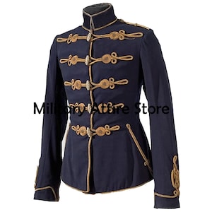 Chaqueta tipo dolman del Regimiento de Húsares, abrigo militar histórico, abrigo de lana azul marino de la Guardia Hussein de Prusia.