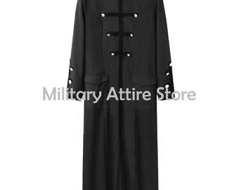 Halloween Black Wool Overcoat, Medieval Steampunk Trench Coat Long Jacket, Halloween Outerwear