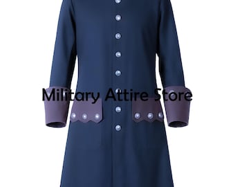 Halloween Cosplay, Blue Cotton Pirate Coat, Medieval Frock Jacket, Historical Jacket