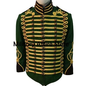Green Wool Hussar Officer Jacket: 19th Century Ceremonial Style