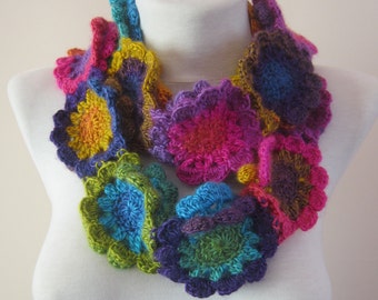 Crochet Scarf, infinity Flower Scarf, Crochet Necklace, Colorful Scarf, infinity Scarf, Circle Accessories, valentines day gift