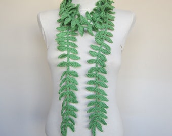 Crochet Leaf Scarf, Green Lariat Ivy Scarf, leaf Neckwarmer, Vegan Scarf, Women Necklace Scarves, Crochet Neck Accessory, mothers day gift