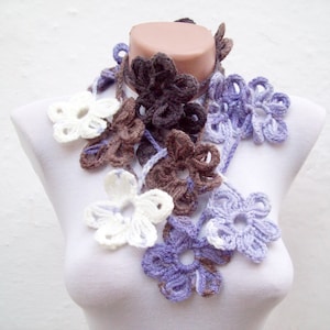 Handcrafted Multicolor Crochet Floral Neckpiece, Boho Long Flower Scarf, Lightweight Yarn Accessory, Unique Gift for Her, Mothers Day Gift