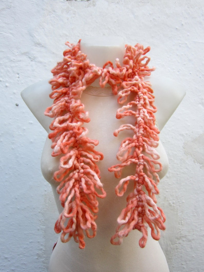 Crochet Scarf, Lariat Scarves, Orange, Crocheted Necklace, Gift for her, Winter, Women Accessories, Christmas Gift image 5