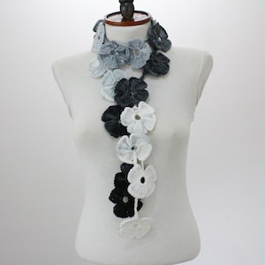 Elegant Crochet Lariat Flower Scarf, Handmade Long Wrap Necklace, Cozy Winter Accessory, Stylish Gift Idea for Women & Girls