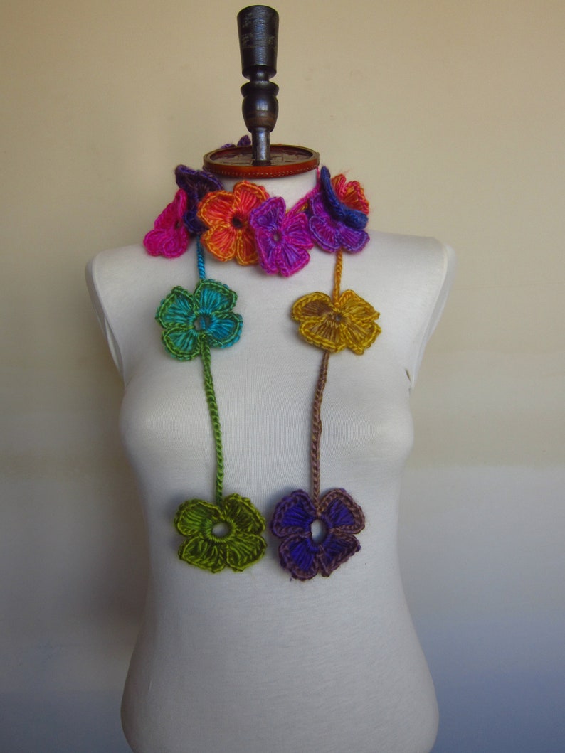 Crochet Scarf, Autumn Accessories, Lariat Scarf, Flower Scarf, Crochet Necklace, Christmas gift, Gift For Her, Women Fashion Accessory image 7