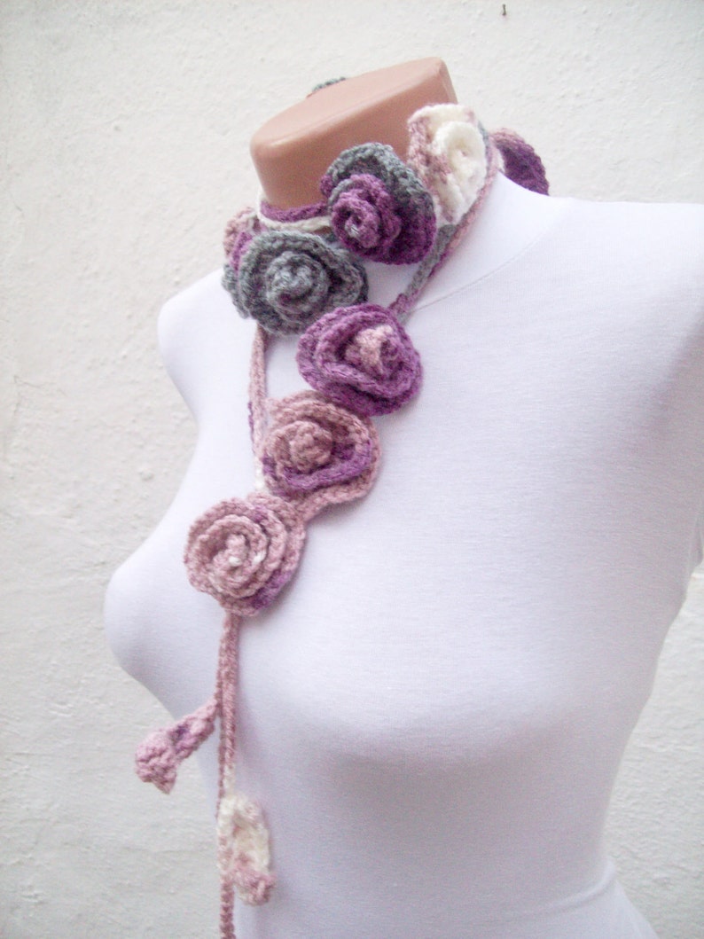 Scarf Crochet belt Lariat Scarf Flower Scarf Necklace Etsy