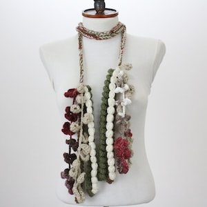 Crochet Flower Lariat Scarf: Handmade Multicolor Leaf Wrap Necklace, Boho Style