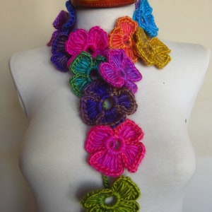 Crochet Scarf, Autumn Accessories, Lariat Scarf, Flower Scarf, Crochet Necklace, Christmas gift, Gift For Her, Women Fashion Accessory image 3