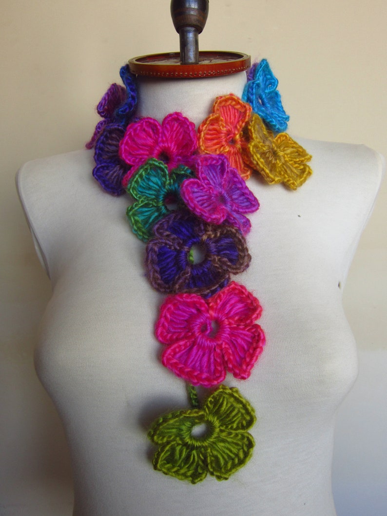 Crochet Scarf, Autumn Accessories, Lariat Scarf, Flower Scarf, Crochet Necklace, Christmas gift, Gift For Her, Women Fashion Accessory image 3