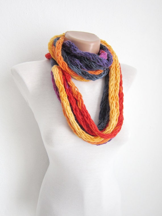Knit infinity Scarf Finger Knitting Scarves Multicolor loop Etsy