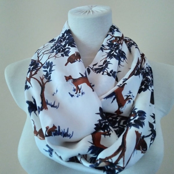 Wald Tiere Schal, Reh und Fuchs gedruckten Schal, Adler mit Baum Schal, Frauen Eichhörnchen Print Schal, Mutter Geschenk, Geschenk für ihre Frau
