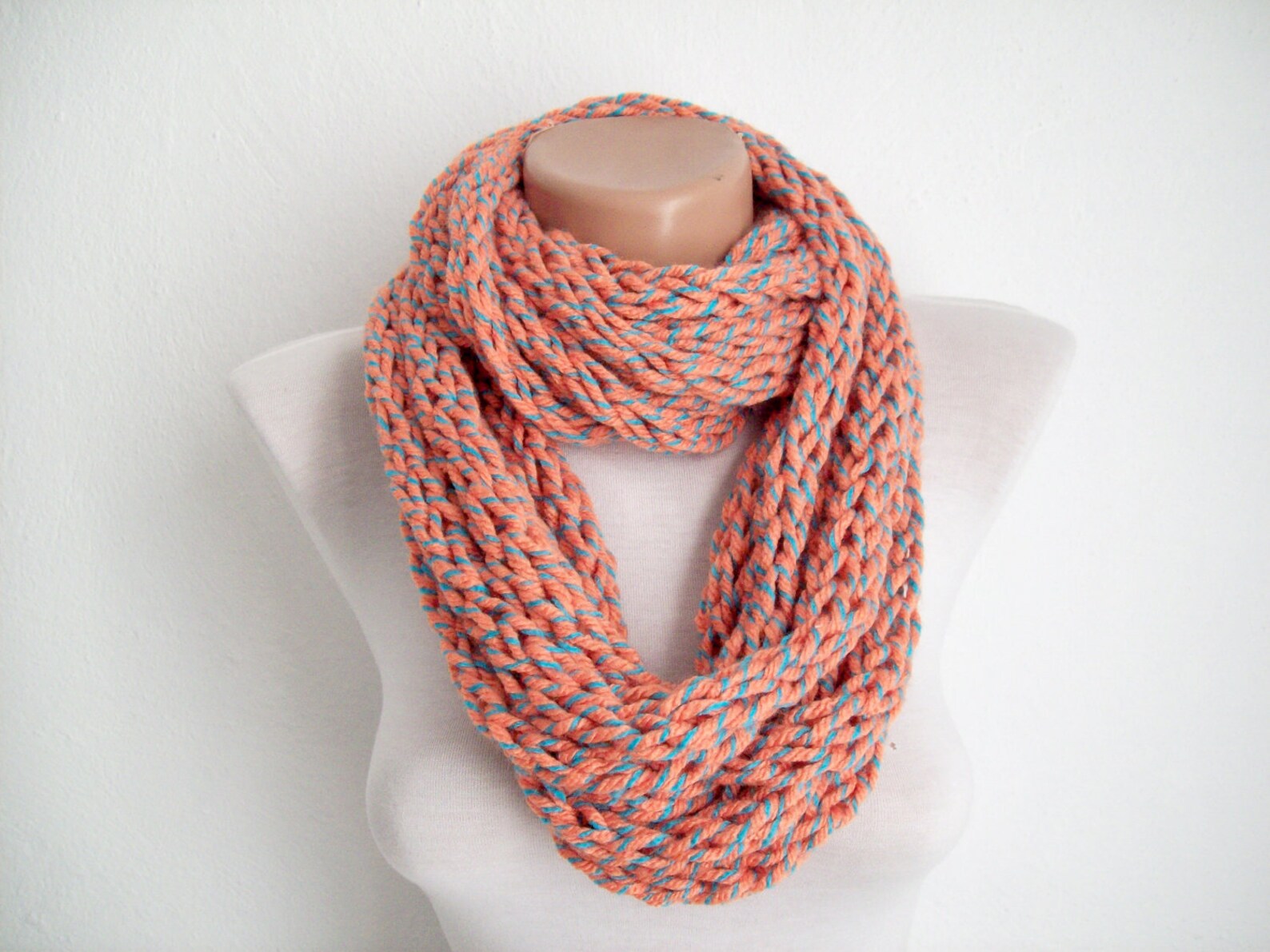 Knit Finger Scarf Chain Loop Scarf Chunky Infinity Scarf Etsy