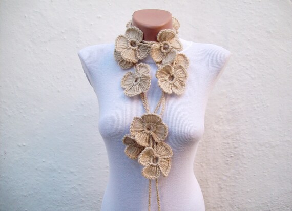 Floral Scarf Crochet Lariat Jewelery Flower Scarves | Etsy