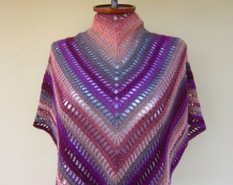 Châle triangulaire au crochet fait main, écharpe panachée colorée pour femme, cache-cou angora d'hiver, châle de mariage, foulard pour femme, paréo