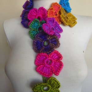 Crochet Scarf, Autumn Accessories, Lariat Scarf, Flower Scarf, Crochet Necklace, Christmas gift, Gift For Her, Women Fashion Accessory image 5