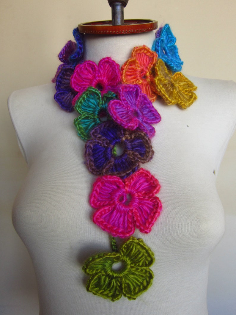 Crochet Scarf, Autumn Accessories, Lariat Scarf, Flower Scarf, Crochet Necklace, Christmas gift, Gift For Her, Women Fashion Accessory image 5