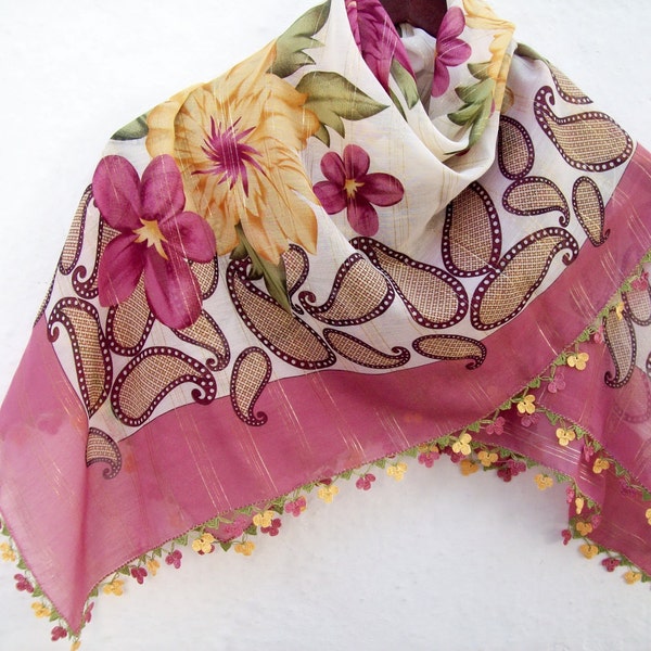 Handmade Traditional Turkish Fabric Scarf-Crochet Oya women scarf mothers day