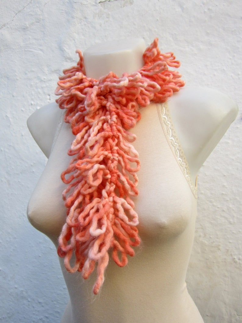 Crochet Scarf, Lariat Scarves, Orange, Crocheted Necklace, Gift for her, Winter, Women Accessories, Christmas Gift image 4