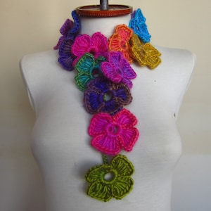 Crochet Scarf, Autumn Accessories, Lariat Scarf, Flower Scarf, Crochet Necklace, Christmas gift, Gift For Her, Women Fashion Accessory image 1