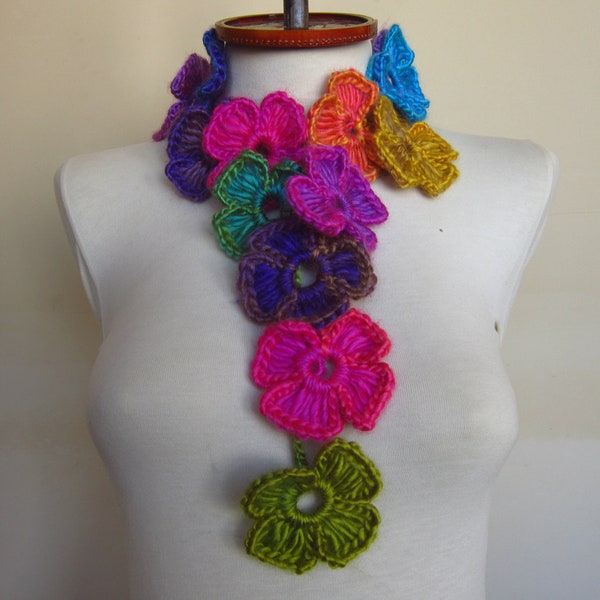 Crochet Scarf, Autumn Accessories, Lariat Scarf, Flower Scarf, Crochet Necklace, Christmas gift, Gift For Her, Women Fashion Accessory