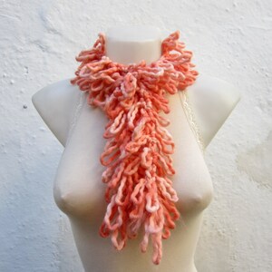 Crochet Scarf, Lariat Scarves, Orange, Crocheted Necklace, Gift for her, Winter, Women Accessories, Christmas Gift image 3