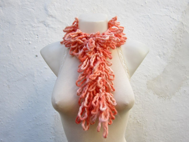 Crochet Scarf, Lariat Scarves, Orange, Crocheted Necklace, Gift for her, Winter, Women Accessories, Christmas Gift image 3
