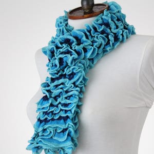 Rüschen Schal, Rüschen Schals, Blau Strick Accessoires, Spitze Salsa Halswärmer, Frauen Weihnachtsgeschenk, Geschenk für sie, Winter Schal