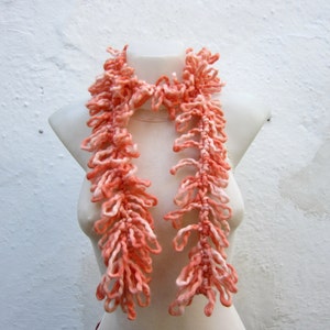 Crochet Scarf, Lariat Scarves, Orange, Crocheted Necklace, Gift for her, Winter, Women Accessories, Christmas Gift image 2