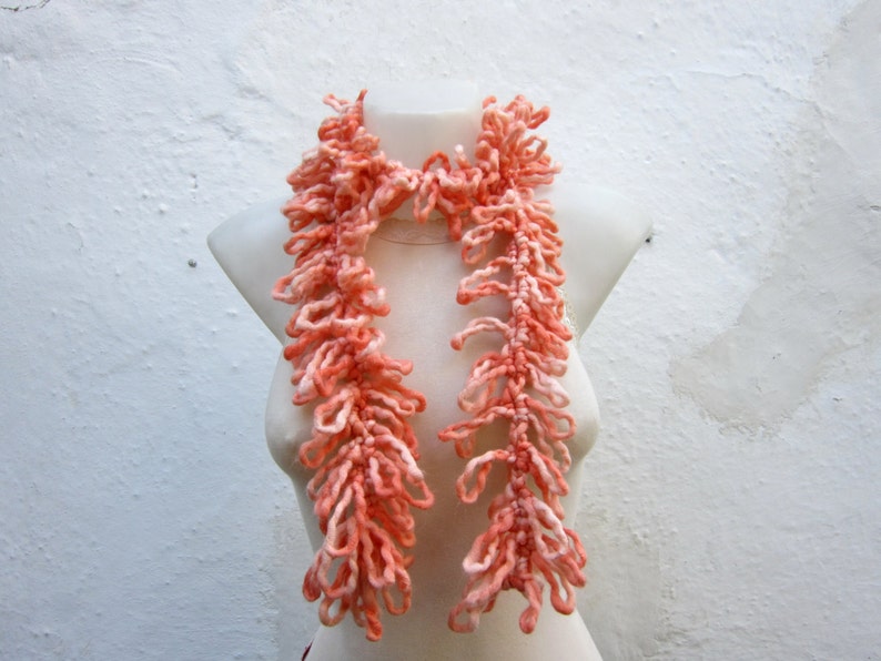 Crochet Scarf, Lariat Scarves, Orange, Crocheted Necklace, Gift for her, Winter, Women Accessories, Christmas Gift image 2