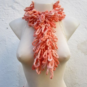 Crochet Scarf, Lariat Scarves, Orange, Crocheted Necklace, Gift for her, Winter, Women Accessories, Christmas Gift image 1